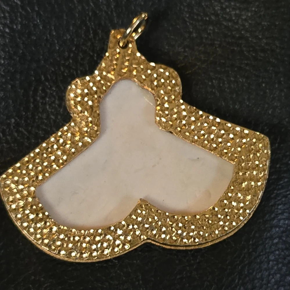 Porcelain vintage Egyptian green & gold double fan pendant - Picture 4 of 6